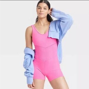 NWT Women's Seamless Short Active Bodysuit - JoyLab Hot Pink (Cayenne)